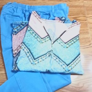 Woman Within Casual Cotton Pants bundled w/ Cotton Zip V-neck Top